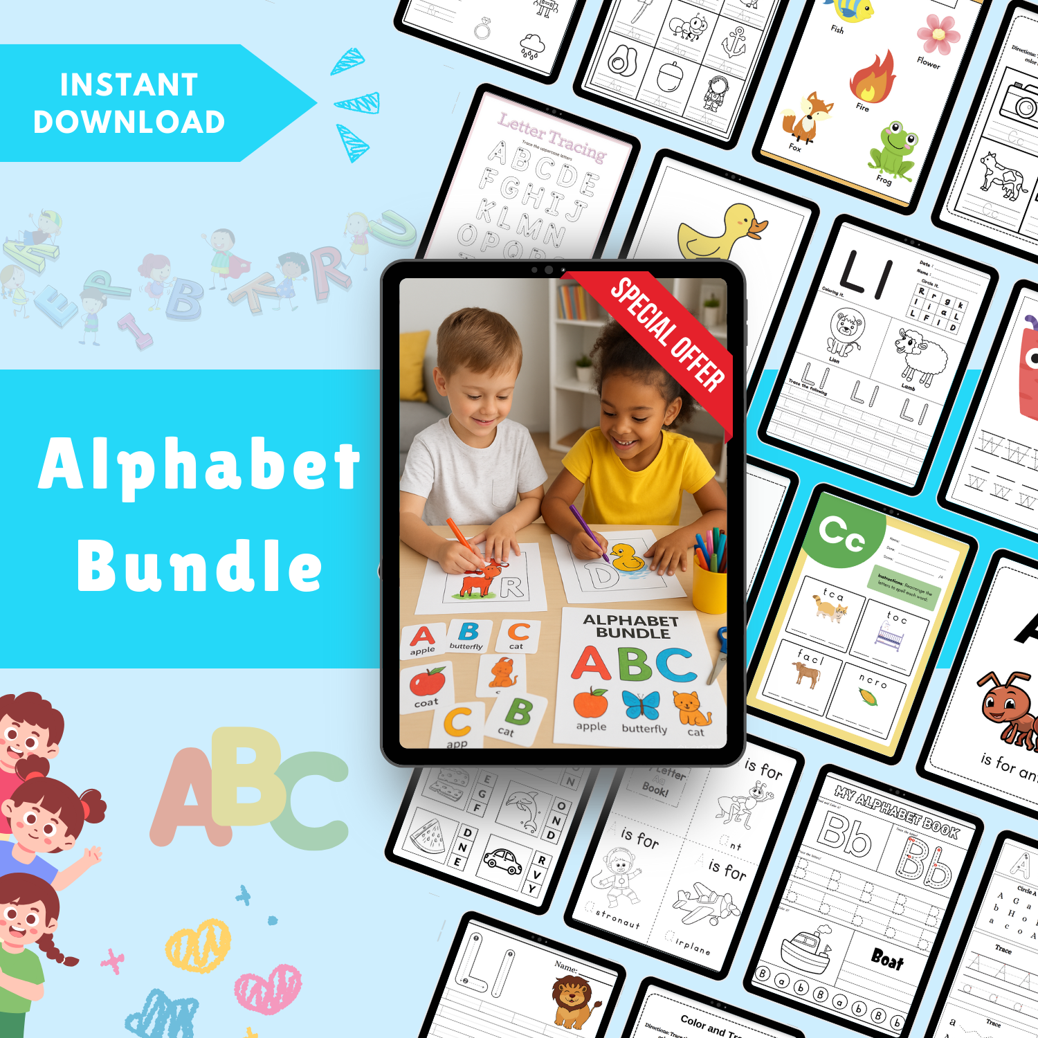 Alphabet Learning Bundle – 500+ Printable Worksheets for Preschool & Kindergarten | ABC Tracing, Flashcards, Phonics & Activities