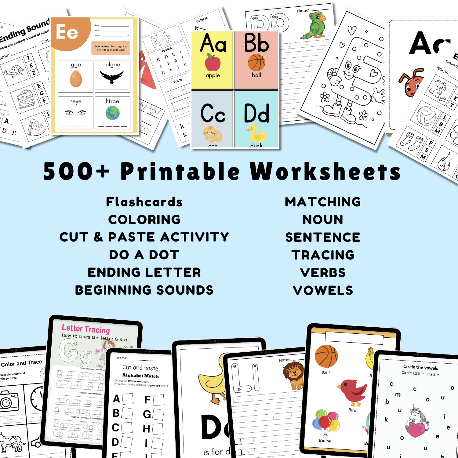 Alphabet Learning Bundle – 500+ Printable Worksheets for Preschool & Kindergarten | ABC Tracing, Flashcards, Phonics & Activities