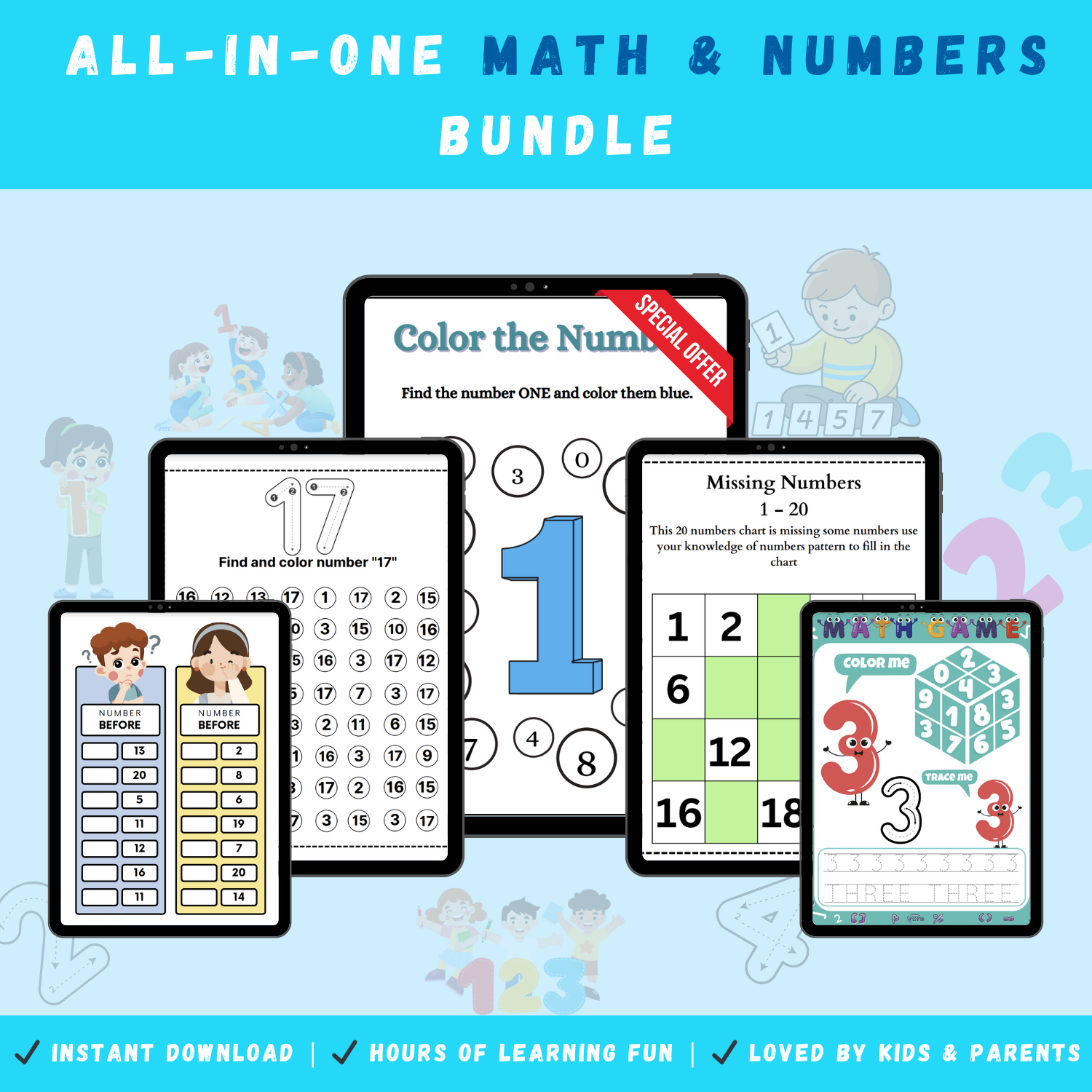 Math & Numbers Activity Bundle – Tracing Worksheets, Missing Numbers & Early Learning Printables for Preschool & Kindergarten